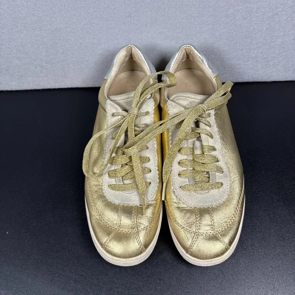 COACH C113 Gold Metallic Leather Sneakers Womens Size 8.5 B Lace Up 1941 Luxe
